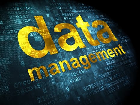 Information concept: pixelated words Data Management on digital background, 3d render