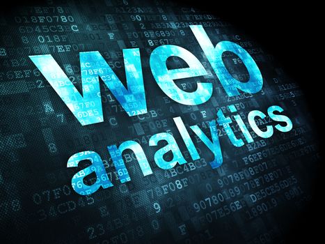 SEO web development concept: pixelated words Web Analytics on digital background, 3d render