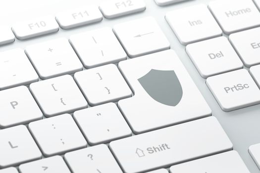 Privacy concept: enter button with Shield on computer keyboard background, 3d render, selected focus