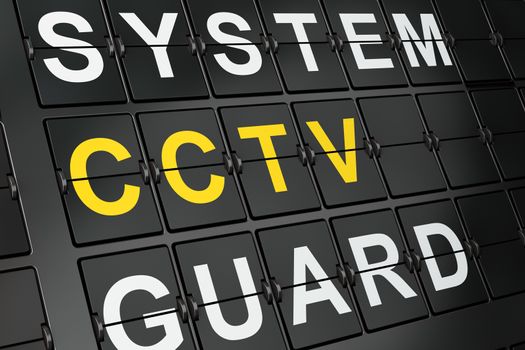 Protection concept: CCTV on airport board background, 3d render