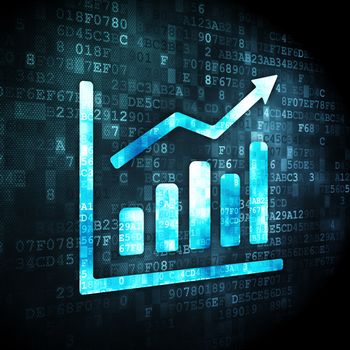 Marketing concept: pixelated Growth Graph icon on digital background, 3d render