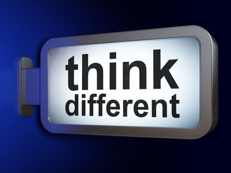 Education concept: Think Different on advertising billboard background, 3d render