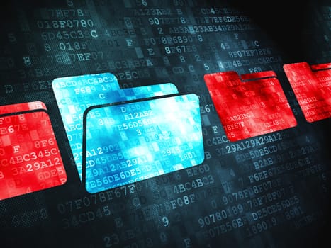 Safety finance concept: pixelated Folder icon on digital background, 3d render
