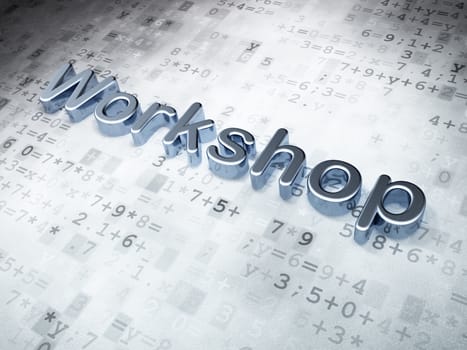 Education concept: Golden Workshop on digital background, 3d render