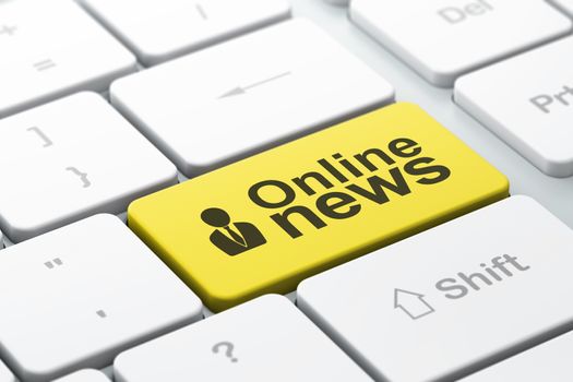 News concept: computer keyboard with Business Man icon and word Online News, selected focus on enter button, 3d render