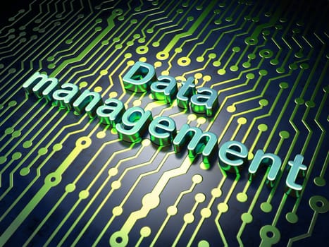 Information concept: circuit board with word Data Management, 3d render