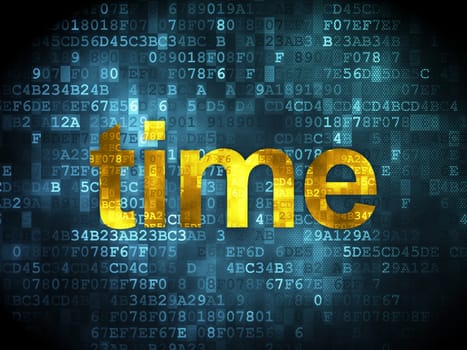 Time concept: pixelated words Time on digital background, 3d render