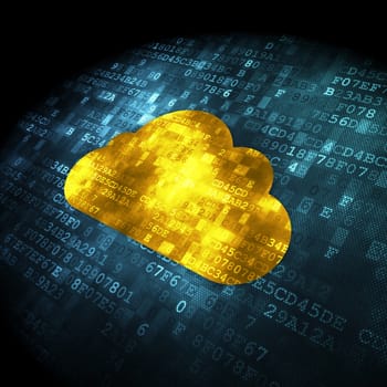 Cloud computing concept: pixelated Cloud icon on digital background, 3d render