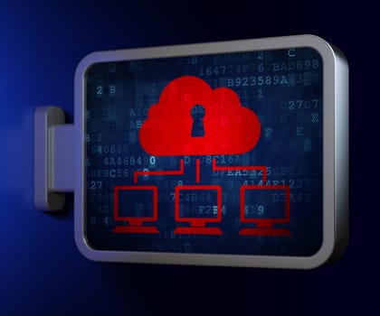 Security concept: Cloud Network on advertising billboard background, 3d render
