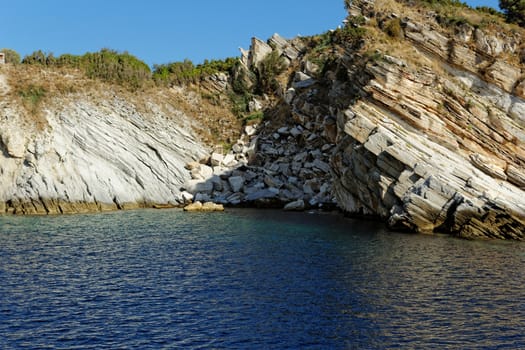 rocky beach with turquoise sea in greece thassos island