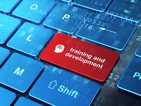 Education concept: computer keyboard with Head With Finance Symbol icon and word Training and Development on enter button background
