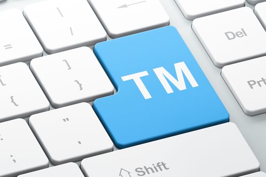 Law concept: Enter button with Trademark on computer keyboard background, 3d render