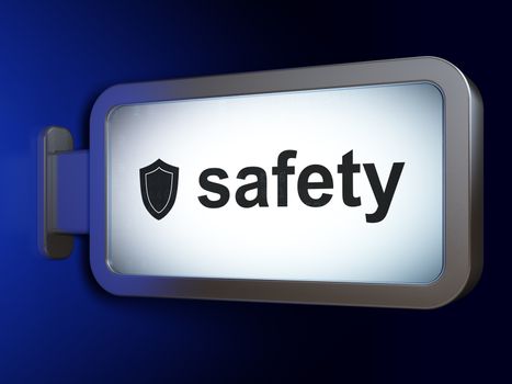 Privacy concept: Safety and Shield on advertising billboard background, 3d render