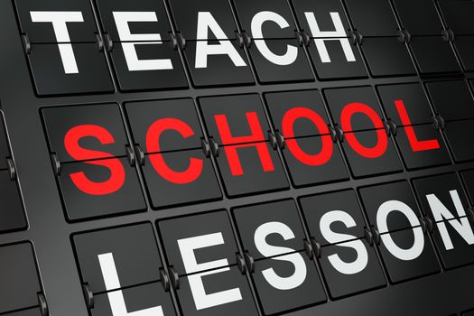 Education concept: School on airport board background, 3d render
