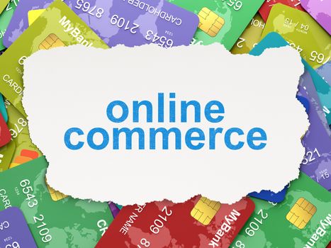 Finance concept: torn paper with words Online Commerce on Credit Card background, 3d render