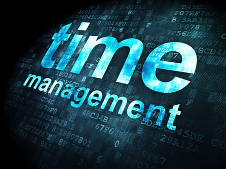 Time concept: pixelated words Time Management on digital background, 3d render