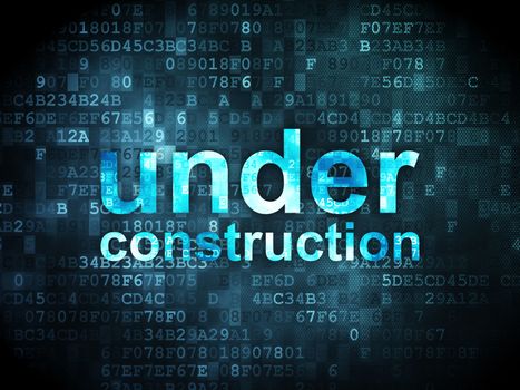 SEO web development concept: pixelated words Under Construction on digital background, 3d render