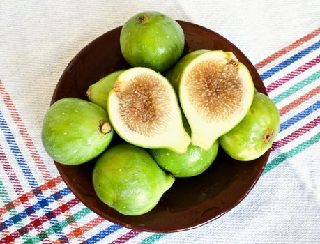 Green figs on ceramic saucer
