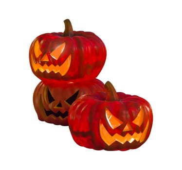 Three Scary Jack O Lantern halloween pumpkin over white background