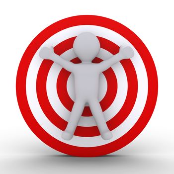 3d person as a target in front of a round dartboard