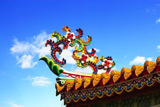 The design of the overlapping flowers and decorated on the roof of chinese temple