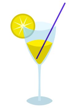 Glass with a lemon, straw and a yellow drink