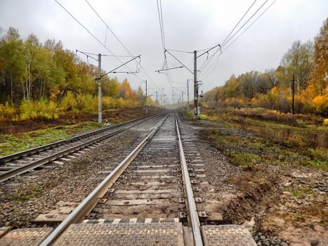 View on stretching into the distance railway track with the move.