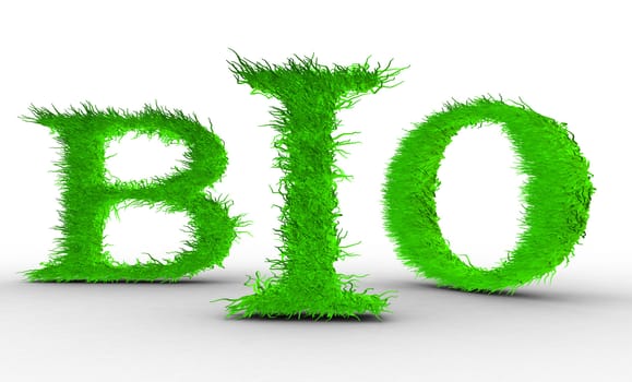 Word " bio " built from a grass . It is made 3d .Isolated object on a white background.