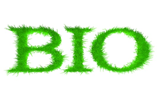 Word " bio " built from a grass . It is made 3d .Isolated object on a white background.