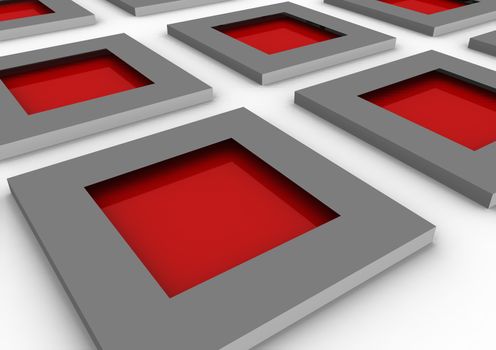 3D render of Abstract red windows on white background. 