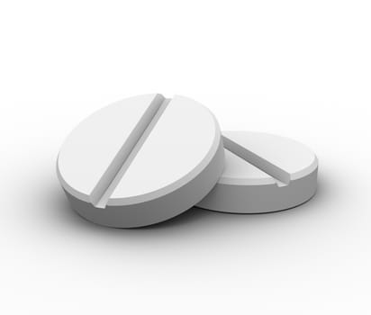 3d render of two pills. White background.