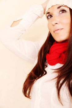 A young woman posing in winter clothing.