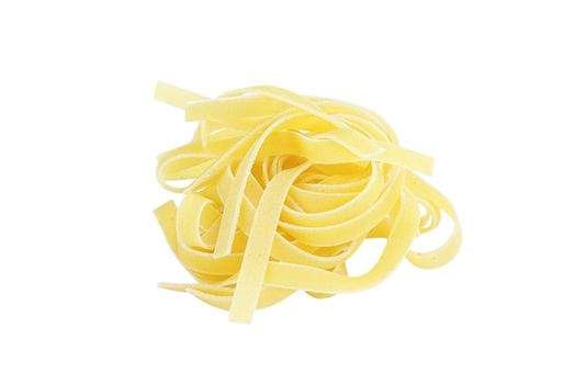 Italian pasta fettuccine nest isolated on white background with clipping path included.