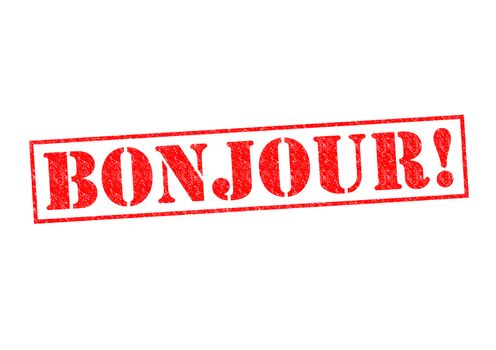 BONJOUR! Rubber Stamp over a white background.