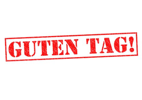 GUTEN TAG! Rubber Stamp over a white background.