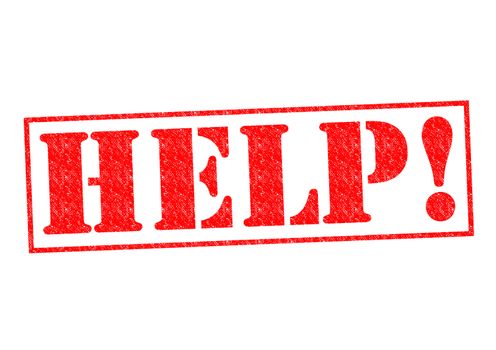 HELP! Rubber Stamp over a white background.