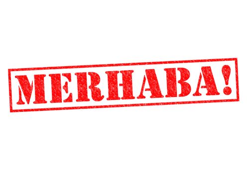 MERHABA! Rubber Stamp over a white background.