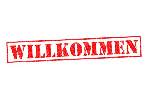 WILLKOMMEN Rubber Stamp over a white background.