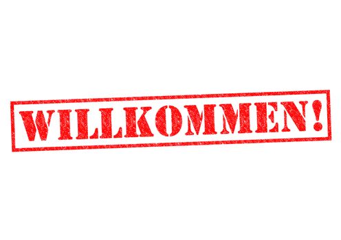 WILLKOMMEN! Rubber Stamp over a white background.