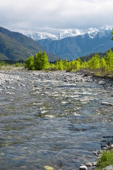 River in spring season, Toce river, Domodossola, Italy