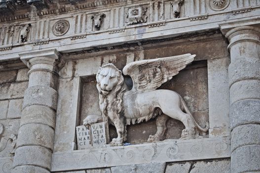 sculpture of Winged Lion symbol of St Mark, Zadar, Croatia