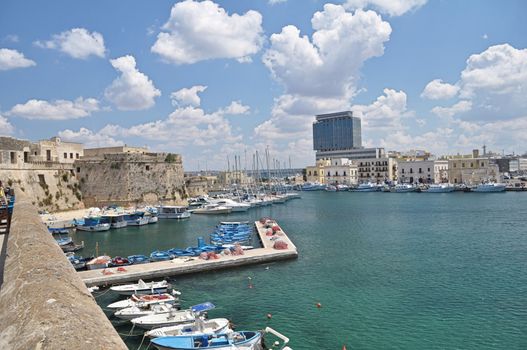Panoramic view of Gallipoli harbour, Puglia, Italy