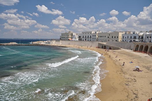 panoramic view of Bay and city beach in Gallipoli, Italy