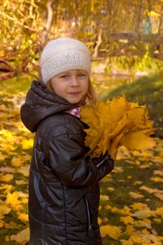 Cute girl in autumn park portrait