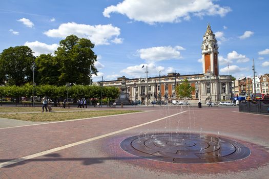 Windrush Square and Lambeth Town Hall in Brixton, London.