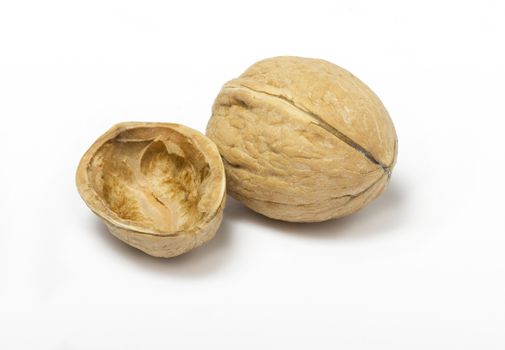 Details of empty walnut shell and walnut 