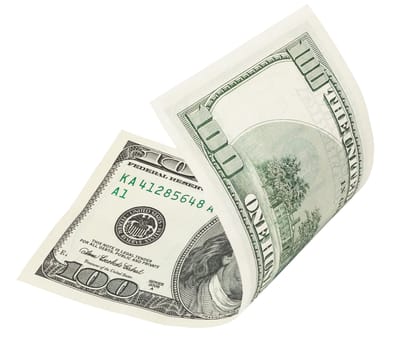 one hundred dollar banknote, isolated on white with clipping path