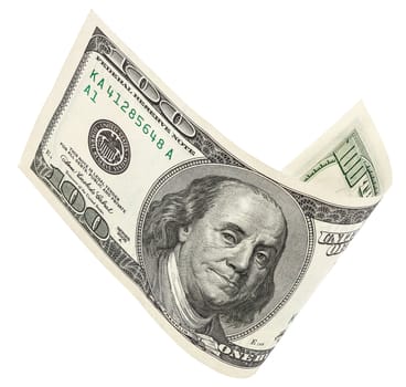 one hundred dollar banknote, isolated on white with clipping path