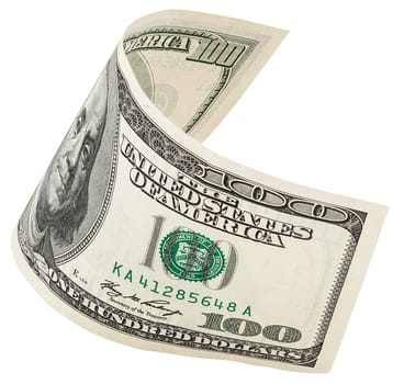 one hundred dollar banknote, isolated on white with clipping path