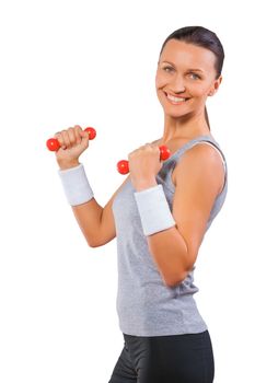 a sports female lifting weights isolated